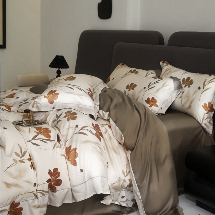 91家纺网 家纺一手货源 找家纺 金奇达2025新款【盛夏流年】-茧养莱赛尔四件套（标准号全网控价（折后券后）不低于258元） 幽兰寻香