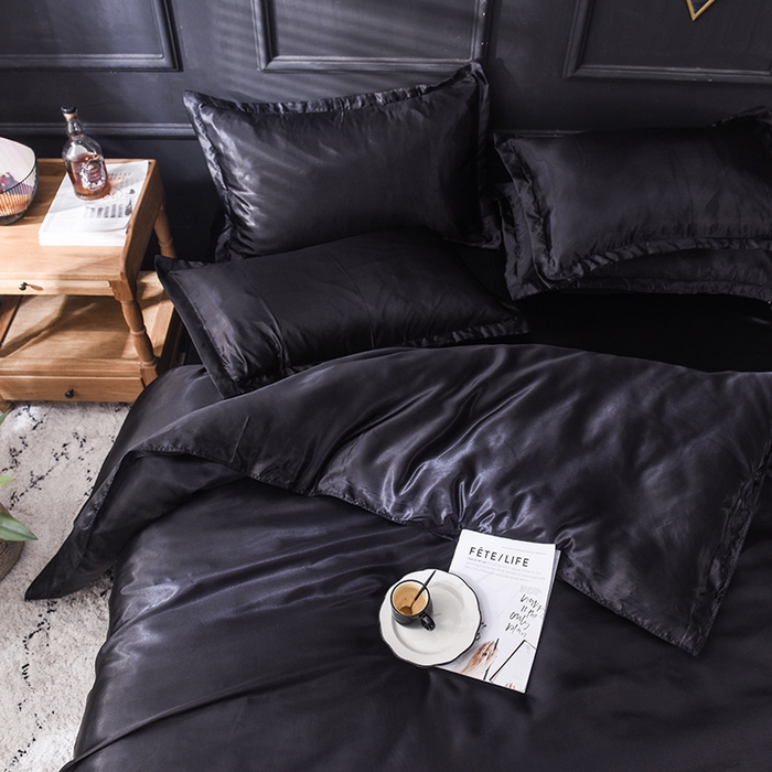 91家纺网 家纺一手货源 找家纺 经年 2025年特价款丝绸水洗冰丝四件套-四件套 直播爆款 黑色