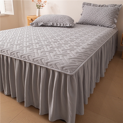 屹成家纺 2025新款水洗泡泡棉床裙 浅灰