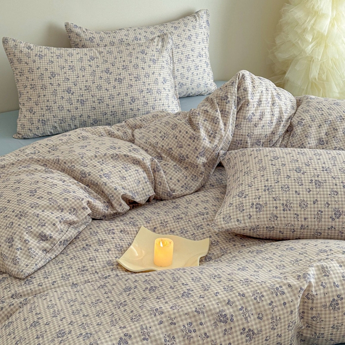 91家纺网 家纺一手货源 找家纺 塞纳 2026新款.全棉有氧双层纱四件套-场景二-倩影-兰