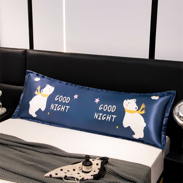 91家纺网 家纺一手货源 找家纺 梦舒羽 2025新款可水洗冰丝双人枕套凉爽情侣枕头套枕芯套 北极熊