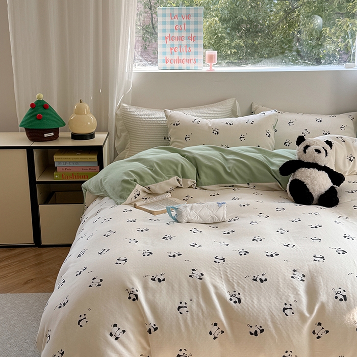 91家纺网 家纺一手货源 找家纺 2025新款全棉有氧双层纱四件套-卡通系列 熊猫仔仔