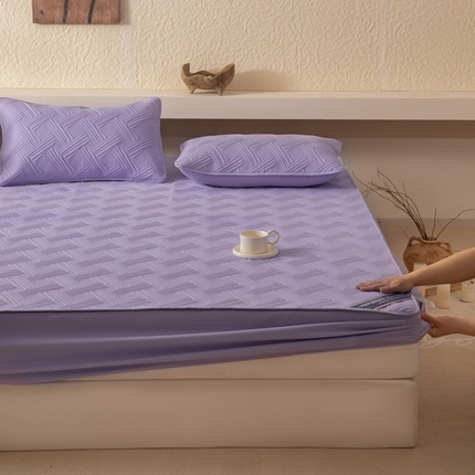 91家纺网 家纺一手货源 找家纺 莱登卡奴 2025新款A类原棉磨毛大豆夹棉床笠云纹系列 云纹-浅紫