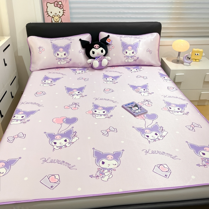 91家纺网 家纺一手货源 找家纺 暮思家居 2025新款三丽鸥正版授权数码印花A类可机洗1200D冰丝凉席三件套床笠款系列 床笠款-气球库洛米