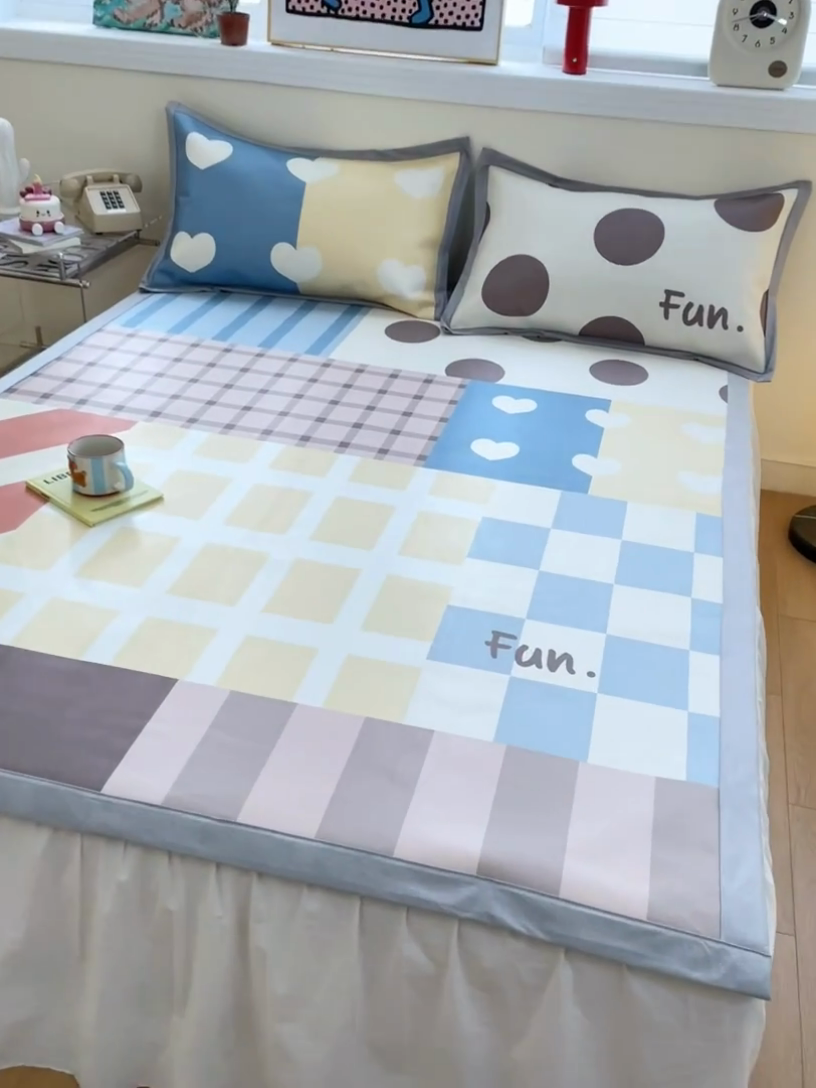 91家纺网 家纺一手货源 找家纺 川悦生活 2025新款大版凉感冰丝席三件套 格语