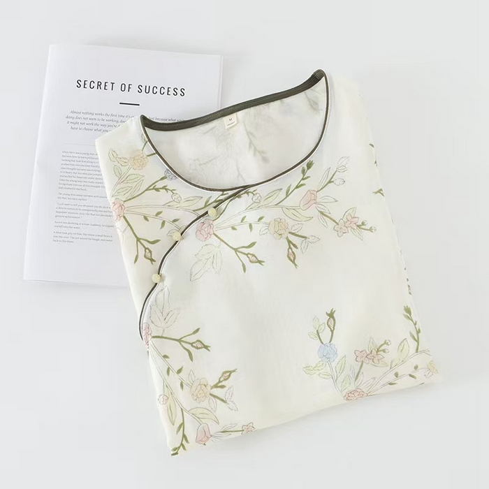 91家纺网 家纺一手货源 找家纺 洛兰沙家居馆【只代发】【只代发】 2025新款国风竹纤维鸟语花香春夏女睡衣大码长袖长裤自带凉感休闲套装 ls1314