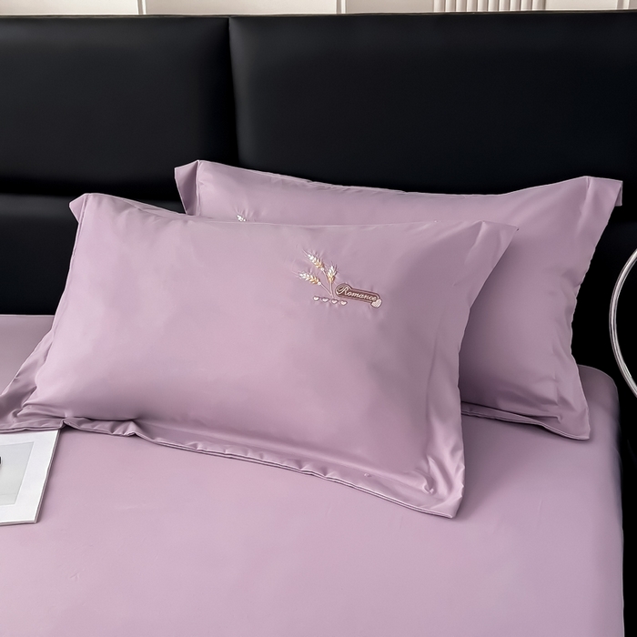 91家纺网 家纺一手货源 找家纺 曲之慕 2025新品四季款高端刺绣四件套简约可水洗轻奢纯色刺绣四件套 大麦优雅紫