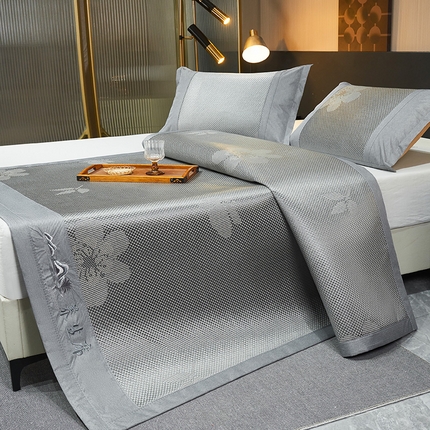 青雅席业 2025新款3D复合提花清凉冰藤席-花语系列 花语-灰