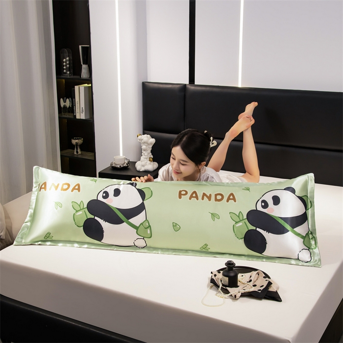 91家纺网 家纺一手货源 找家纺 梦舒羽 2025新款可水洗冰丝双人枕套凉爽情侣枕头套枕芯套 熊猫宝贝