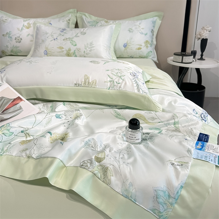 91家纺网 家纺一手货源 找家纺 笙意家纺 2025新款水洗冰丝数码印花拼角宽边夏被 奈雪之春