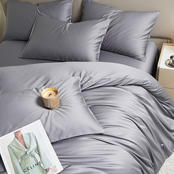 91家纺网 家纺一手货源 找家纺 闲鱼家纺 2025新款亲肤舒适60S黑标A类全棉纯色四件套单被套单床笠-风格一 远山灰