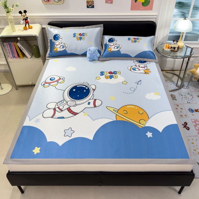 91家纺网 家纺一手货源 找家纺 （总）丝羽坊 2025新款大版印花冰丝凉席冰丝席碳光冰丝凉席-平铺款