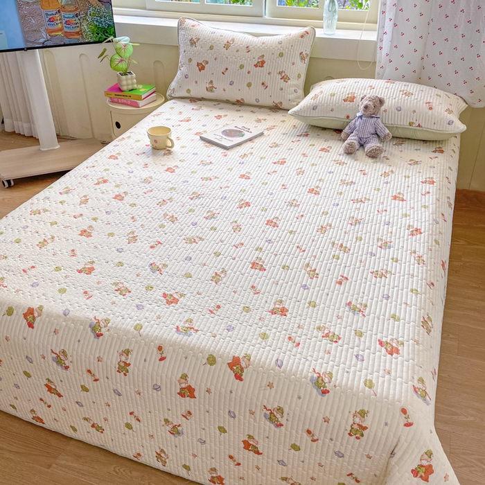 91家纺网 家纺一手货源 找家纺 857家居 2025新款针织双层纱床盖三件套 绿野仙踪