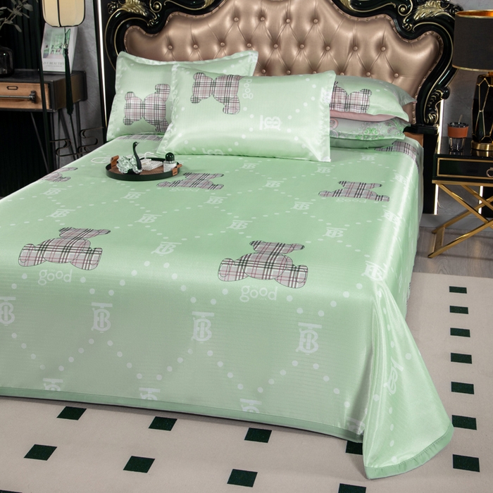 91家纺网 家纺一手货源 找家纺 肖恩毯业 2025新款印花斜纹冰丝席三件套 薄荷清晨