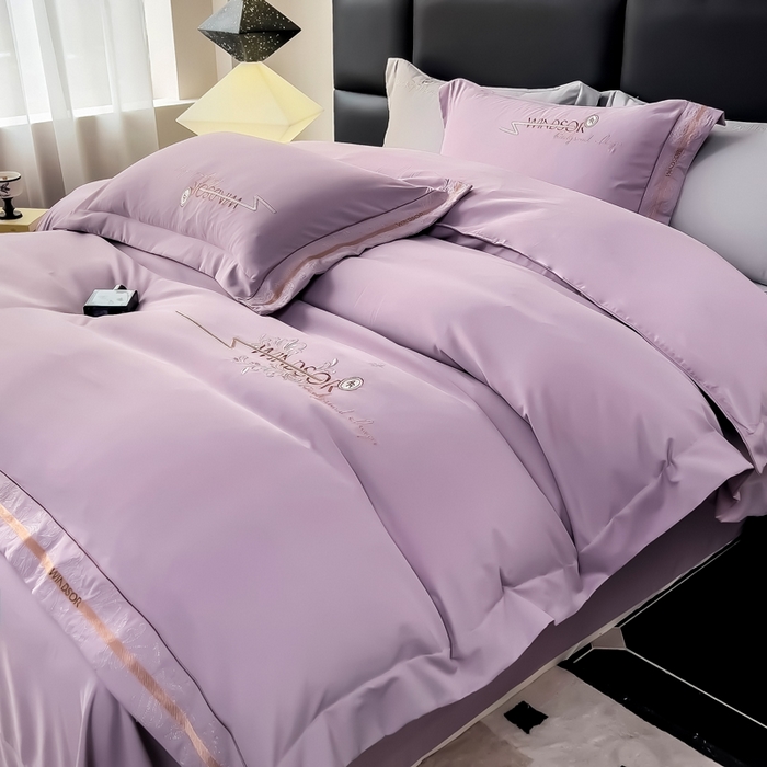 91家纺网 家纺一手货源 找家纺 （总）曲之慕 2025新品四季款高端刺绣四件套简约可水洗轻奢纯色刺绣四件套--蒂尔