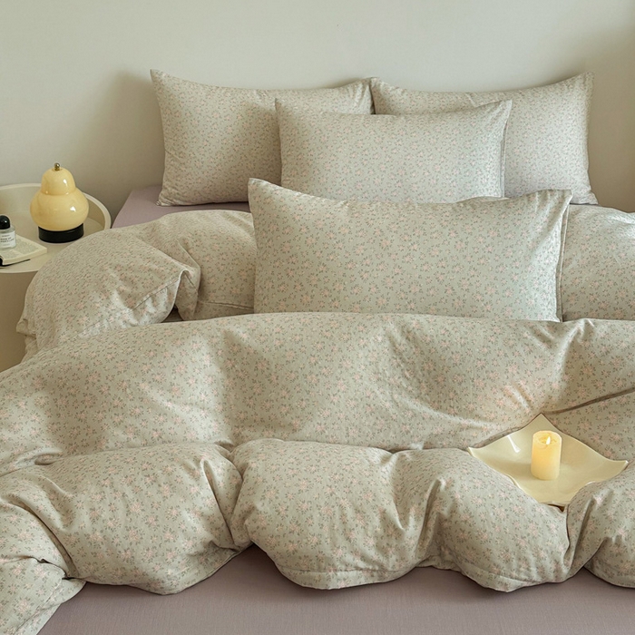 91家纺网 家纺一手货源 找家纺 塞纳 2026新款.全棉有氧双层纱四件套-场景一 宛夏-浅绿