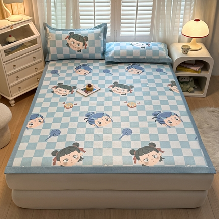 91家纺网 家纺一手货源 找家纺 （总）席佬大 2025新款高克重卡通数码印花冰藤席床席床笠款