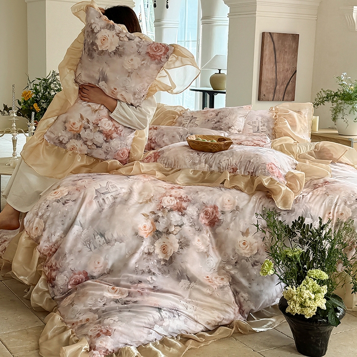 91家纺网 家纺一手货源 找家纺 （总）艾米家居 2025春夏新品A类法式花边天丝棉冰丝四件套