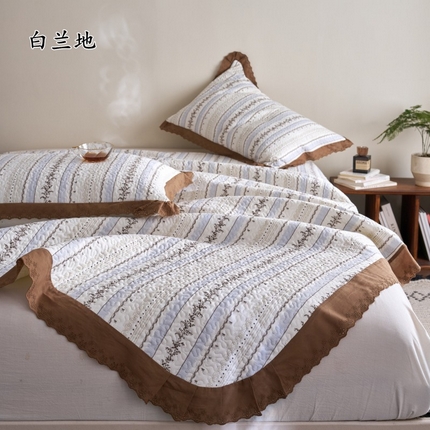 漫仙阁家纺 2025新款热卖法式花边款加厚床盖床盖三件套 白兰地