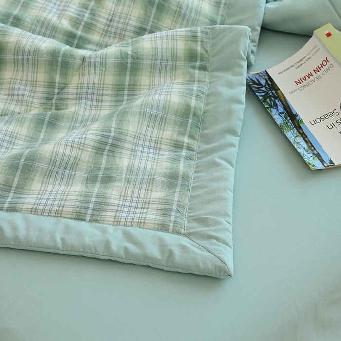 91家纺网 家纺一手货源 找家纺 雯雨家纺 2025新款A类无印风里外全棉纯棉水洗棉新疆棉花夏被夏凉被空调被 光年绿