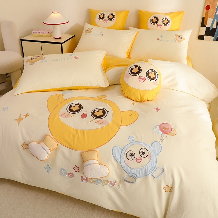 91家纺网 家纺一手货源 找家纺 绒棉世家 2025绒棉世家新款全棉水洗棉贴布绣专版四件套 蛋仔