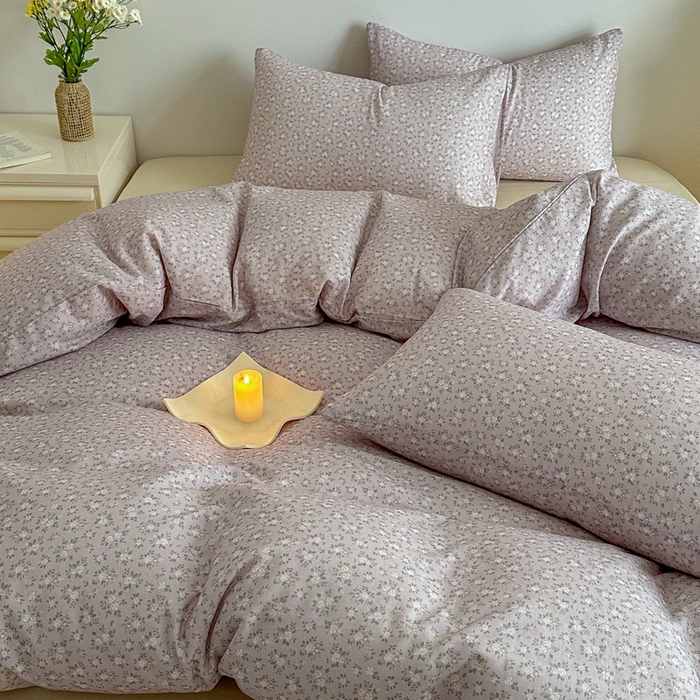 91家纺网 家纺一手货源 找家纺 塞纳 2026新款.全棉有氧双层纱四件套-场景一 宛夏-浅灰