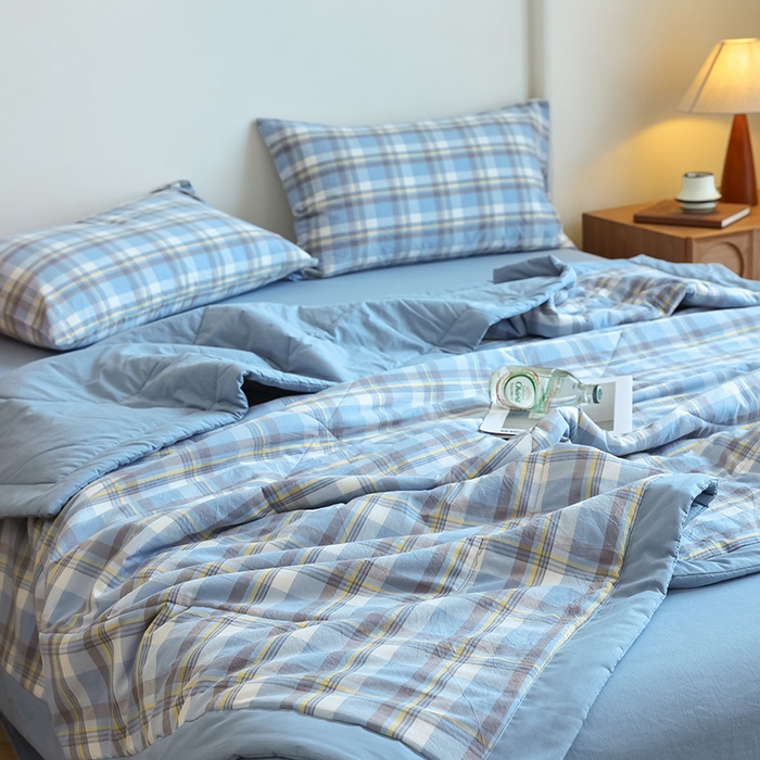 91家纺网 家纺一手货源 找家纺 雯雨家纺 2025新款A类无印风里外全棉纯棉水洗棉新疆棉花夏被夏凉被空调被 海域兰