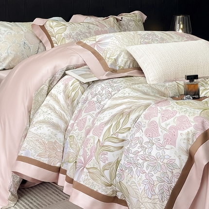 2025春夏新品A类100支天丝棉夹棉床盖床笠四件套全棉纯棉床单加厚高端重工刺绣长绒棉床上用品 苏茵