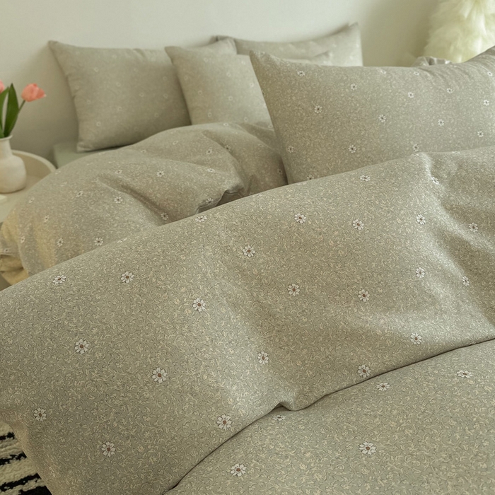 91家纺网 家纺一手货源 找家纺 2025新款全棉有氧A类母婴级双层纱印花四件套 流薇纱-绿