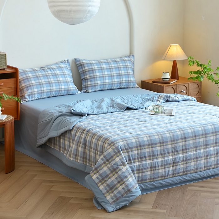 91家纺网 家纺一手货源 找家纺 雯雨家纺 2025新款A类无印风里外全棉纯棉水洗棉新疆棉花夏被夏凉被空调被 海域兰