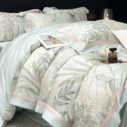 91家纺网 家纺一手货源 找家纺 2025春夏新品A类100支天丝棉夹棉床盖床笠四件套全棉纯棉床单加厚高端重工刺绣长绒棉床上用品 沐瑾