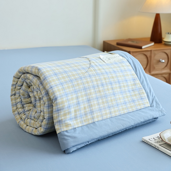 91家纺网 家纺一手货源 找家纺 雯雨家纺 2025新款A类无印风里外全棉纯棉水洗棉新疆棉花夏被夏凉被空调被 米粒黄