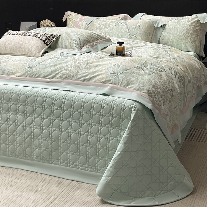 91家纺网 家纺一手货源 找家纺 2025春夏新品A类100支天丝棉夹棉床盖床笠四件套全棉纯棉床单加厚高端重工刺绣长绒棉床上用品 沐瑾