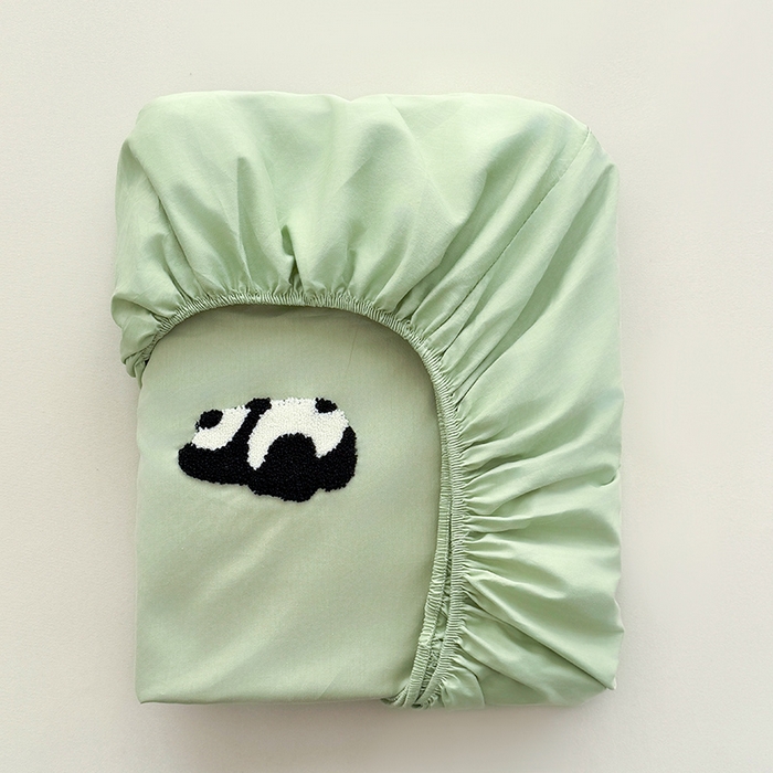 91家纺网 家纺一手货源 找家纺 澳梵家居 2025新款A类全棉毛巾绣床笠 熊猫-绿