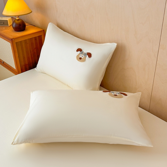 91家纺网 家纺一手货源 找家纺 澳梵家居 2025新款A类全棉毛巾绣床笠 飞天小狗-白