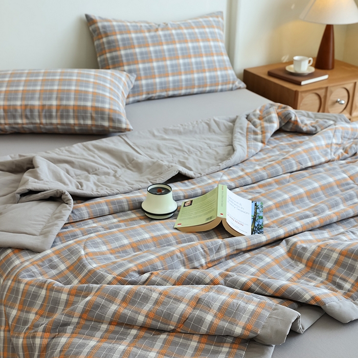 91家纺网 家纺一手货源 找家纺 雯雨家纺 2025新款A类无印风里外全棉纯棉水洗棉新疆棉花夏被夏凉被空调被 南国-灰