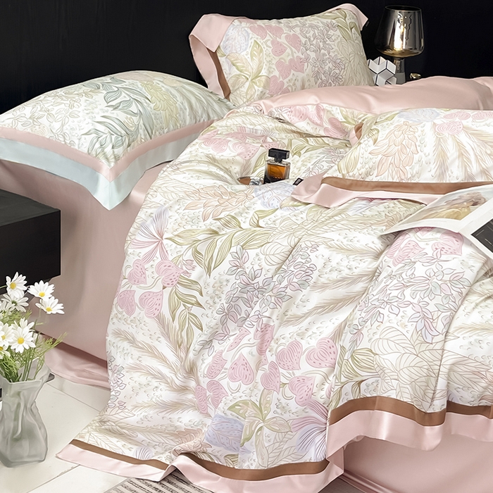 91家纺网 家纺一手货源 找家纺 2025高端轻奢A类母婴级天丝棉全工艺刺绣四件套纯棉全棉高端春夏季丝滑裸睡床上用品  苏茵