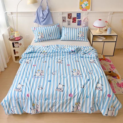 91家纺网 家纺一手货源 找家纺 昊川家纺 2025新款三丽鸥A类水洗双层纱夏被夏凉被空调被 淘气鸭帕恰