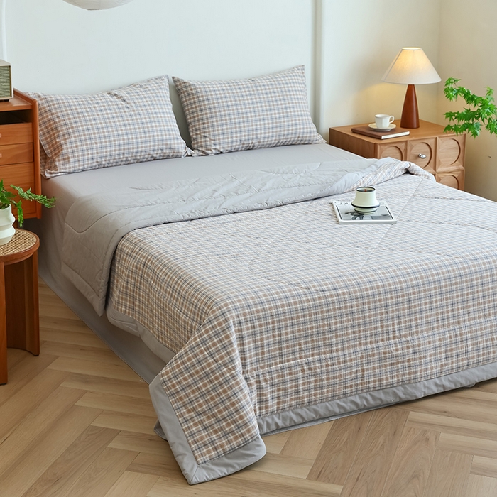 91家纺网 家纺一手货源 找家纺 雯雨家纺 2025新款A类无印风里外全棉纯棉水洗棉新疆棉花夏被夏凉被空调被 米粒咖