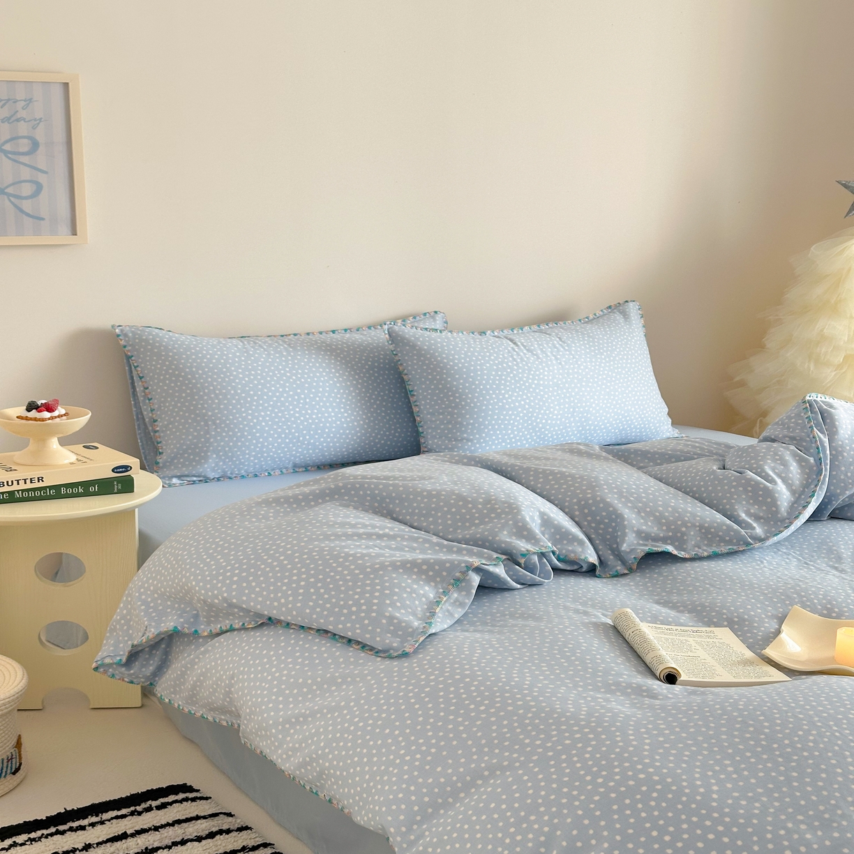 91家纺网 家纺一手货源 找家纺 2025新款春夏新品工艺款全棉双层纱贝壳边四件套 觅夏