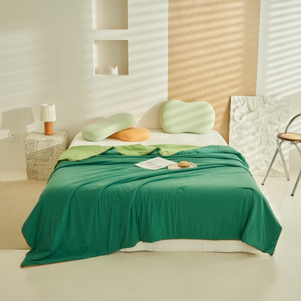 2025新款凉感丝清凉大豆夏被夏凉被空调被大豆夏被凉席四件套-熊猫冻冻被 冻冻被-深蓝拼苹果绿