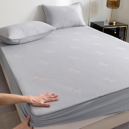 鑫姿 2025新款A类凉感冰豆豆凉席山茶花系列 山茶花床笠款-浅灰