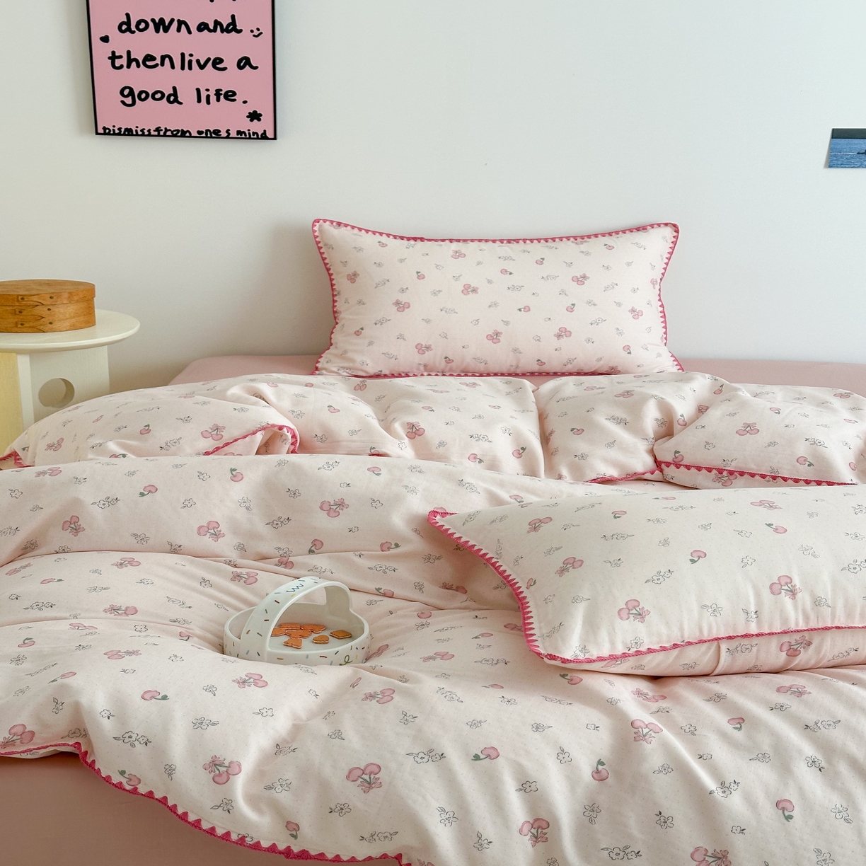 91家纺网 家纺一手货源 找家纺 2025新款工艺款全棉双层纱小清新贝壳边四件套 知樱