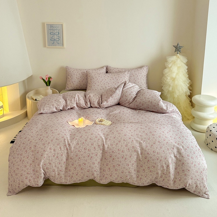 91家纺网 家纺一手货源 找家纺 塞纳 2026新款.全棉有氧双层纱四件套-场景一 醉花颜-浅咖