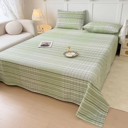 91家纺网 家纺一手货源 找家纺 KA家纺 2025夏季新款纯棉全棉老粗布凉席（起球包退） 条纹清新绿