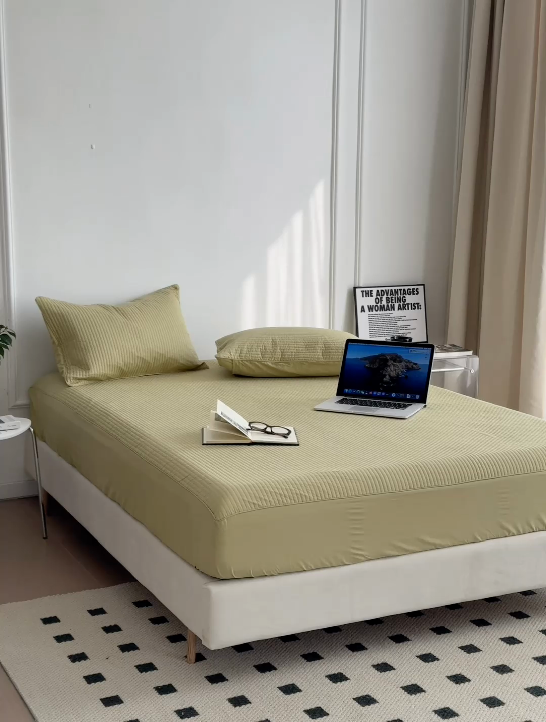 91家纺网 家纺一手货源 找家纺 法芙娜家纺 2025新款全棉40S水洗棉床笠 抹茶色