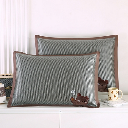 小牛席业 2025新款你好小熊冰藤夏凉枕套系列凉枕套夏天枕套冰丝枕套竹枕套藤枕套冰藤枕套 你好小熊（银灰）
