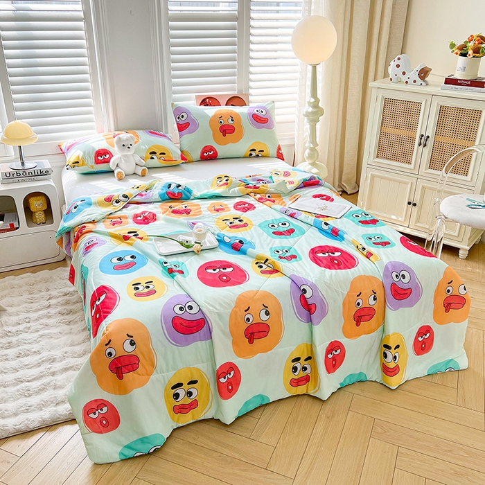 91家纺网 家纺一手货源 找家纺 好梦来家纺（原锦茂家纺） 2025新款印花凉感丝抗菌夏被 缤纷涂鸦