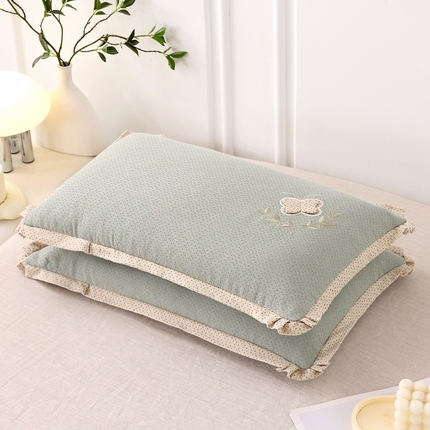 91家纺网 家纺一手货源 找家纺 珍贝家纺 2025新款A类全棉双层纱荞麦枕-蝶舞 蝶舞-绿色