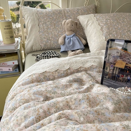 HL原创 2025法式花边油画风全棉双层纱四件套 茶野